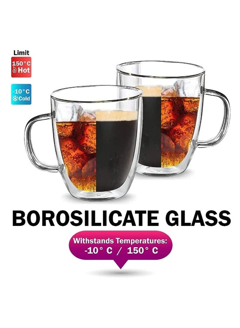 GGEROU Double Wall Glass Coffee Mugs with Handle,2 Pack Insulated Coffee Cups Espresso Cups,Heat-resistant Borosilicate Glass Coffee Mugs （250ml） - Image 2