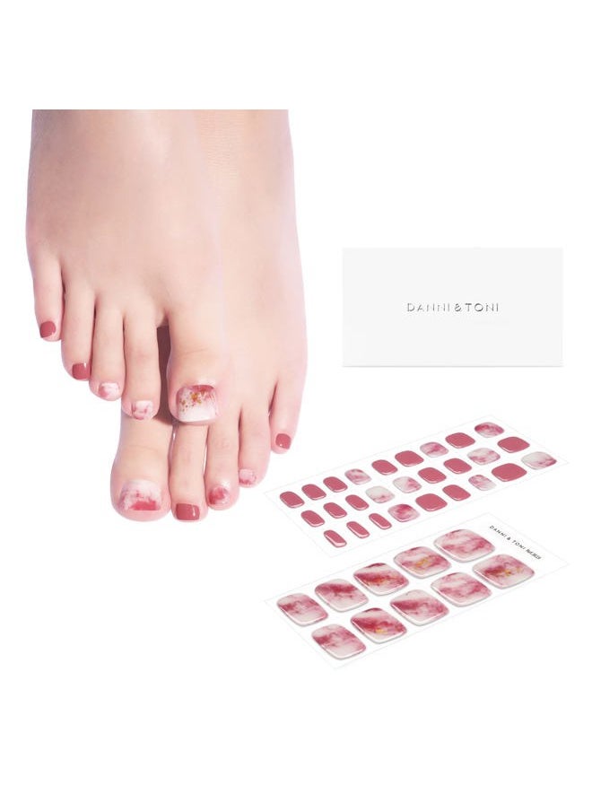 DANNI & TONI - Semi Cured Gel Toenail Strips Red and White (Bold and Beautiful) Tie-dye Gel Toenail Stickers Gold Foil Toenail Polish Strips 37 Stickers - Image 1