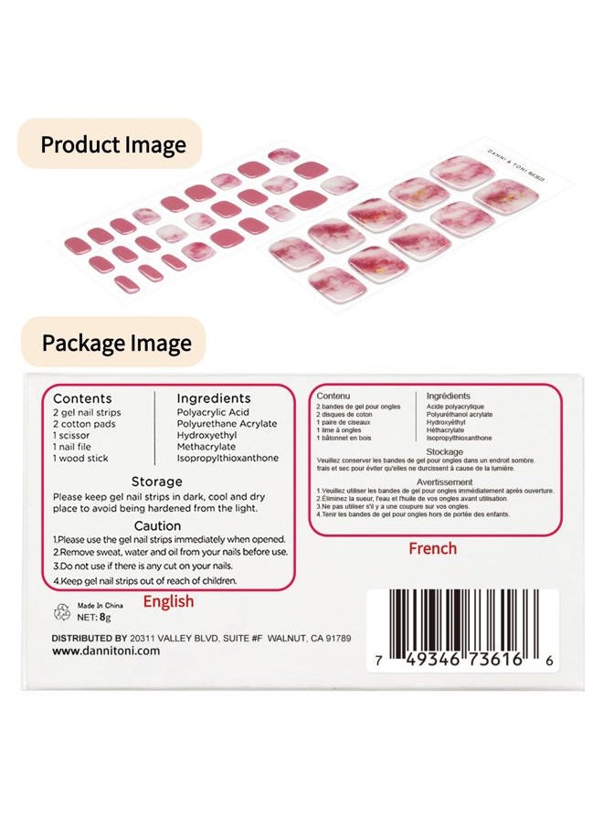 DANNI & TONI - Semi Cured Gel Toenail Strips Red and White (Bold and Beautiful) Tie-dye Gel Toenail Stickers Gold Foil Toenail Polish Strips 37 Stickers - Image 1