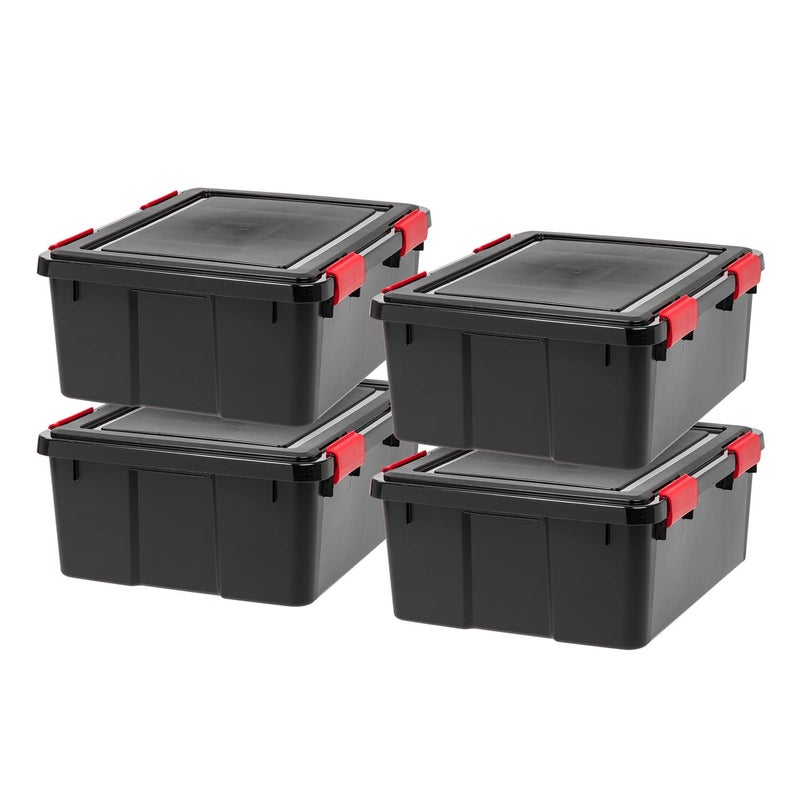 IRIS IRIS USA WeatherPro 31 Qt Storage Bins with Lids 4 Pack BPAFree Plastic Gasket Box with Tight Latch and Seal Stackable Nestable Tote Tub  BlackRed 