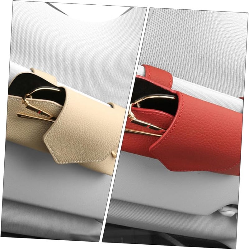 Magnetic Clip On Car Visor Sunglasses Holder PU Leather Organizer Random Color - Image 3