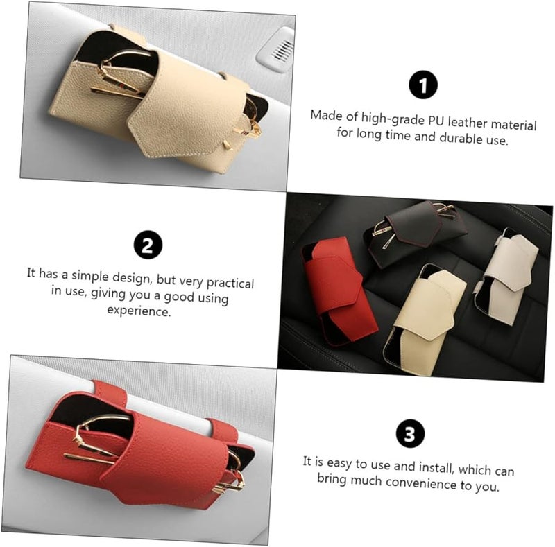 Magnetic Clip On Car Visor Sunglasses Holder PU Leather Organizer Random Color - Image 5