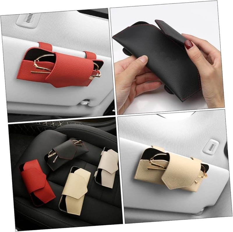 Magnetic Clip On Car Visor Sunglasses Holder PU Leather Organizer Random Color - Image 4