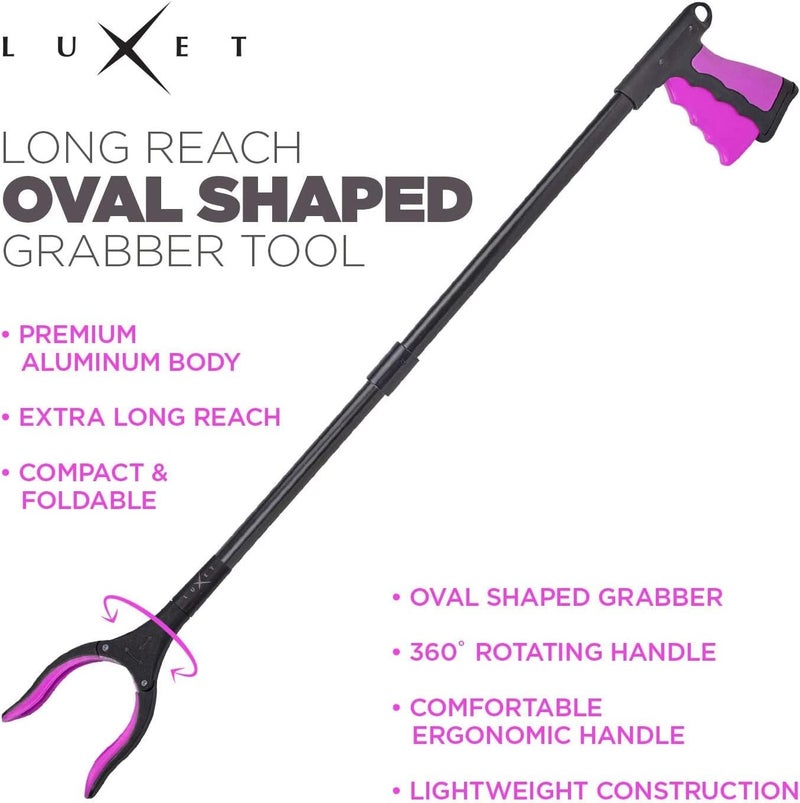 Luxet Grabber Reacher Tool - 2 Pack - Latest Version Long 32 Inch Foldable Pick Up Stick - Strong Grip Magnetic Tip Lightweight Trash Picker Claw Reacher Grabber Tool Elderly Reaching - by (Pink) - Image 3