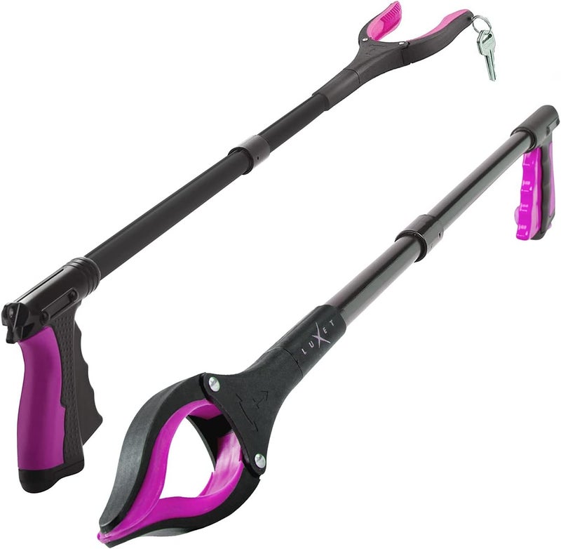 Luxet Grabber Reacher Tool - 2 Pack - Latest Version Long 32 Inch Foldable Pick Up Stick - Strong Grip Magnetic Tip Lightweight Trash Picker Claw Reacher Grabber Tool Elderly Reaching - by (Pink) - Image 1