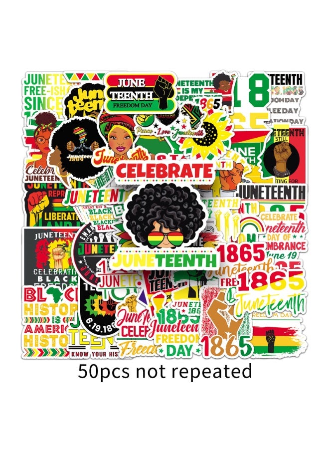 NIBEMINENT 50 Pcs Black Liberation Day Deco Kit Waterproof Stickers, High Definition Printing Bright Colors, Suitable for Laptop Skateboard Luggage Water Bottle Guitar DIY - Image 1