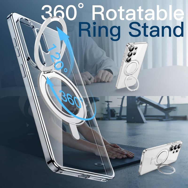 Jetech 360 Degree Rotatable Ring Case for Samsung Galaxy S26 Ultra, Compatible with MagSafe, Clear Shockproof Phone Cover with Stand & Ring Holder (Clear) - Image 3