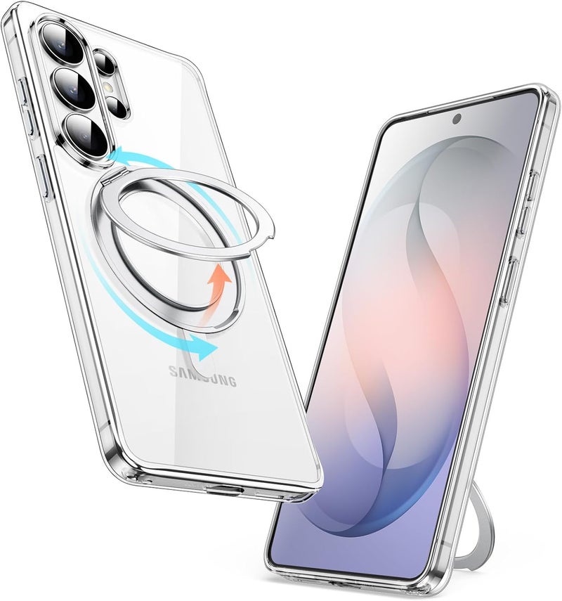 Jetech 360 Degree Rotatable Ring Case for Samsung Galaxy S26 Ultra, Compatible with MagSafe, Clear Shockproof Phone Cover with Stand & Ring Holder (Clear) - Image 1