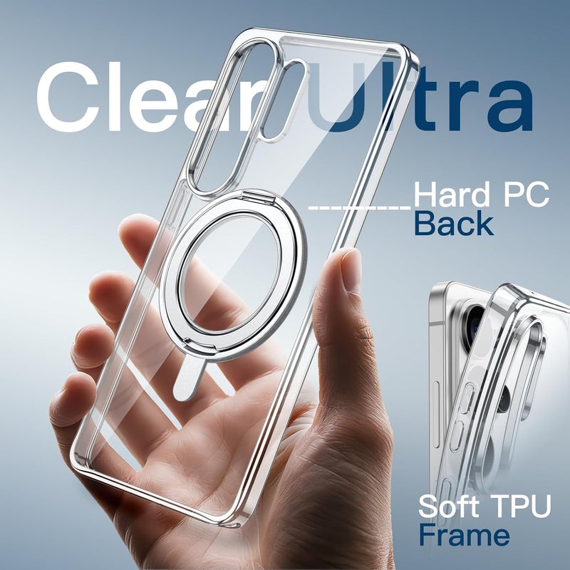 Jetech 360 Degree Rotatable Ring Case for Samsung Galaxy S26 Ultra, Compatible with MagSafe, Clear Shockproof Phone Cover with Stand & Ring Holder (Clear) - Image 4