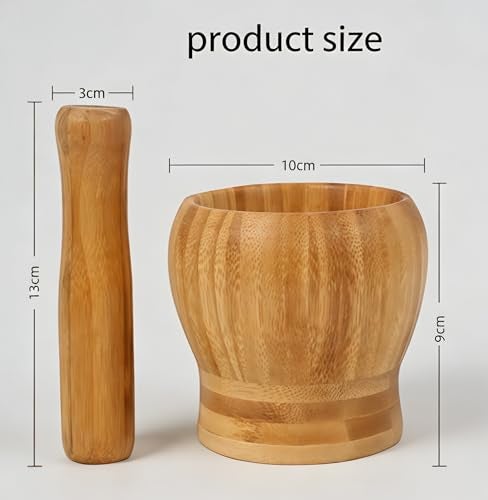 ASTRQLE 1Sets 394Bowl with Pestle Bamboo Household Garlic Pepper Spice Pounder Mortar and Pestle Press Fruit Crusher Stamp for Kitchen Tool Set Diameter394 - Image 3