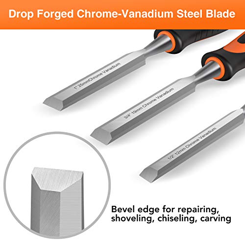 ENERTWIST 13pcs Wood Chisel Set, Premium Woodworking Chisel Sets w/ 8 CRV Construction Wood Chisels, 1 Sharpening Stone, 1 Honing Guide, 2 Carpenter Pencils, 1 Sharpener for Wood Carving in Hard Case - Image 3