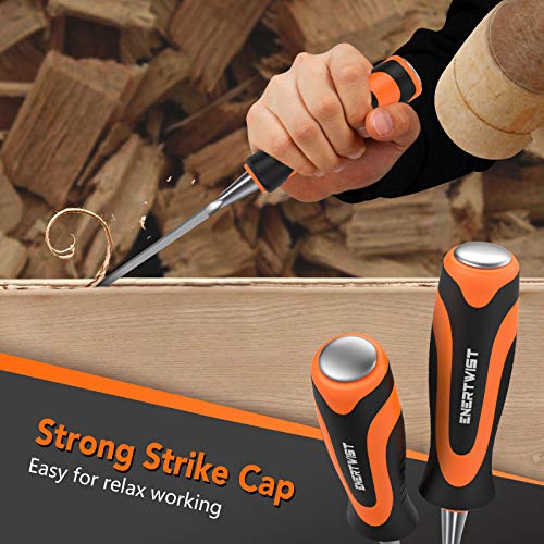 ENERTWIST 13pcs Wood Chisel Set, Premium Woodworking Chisel Sets w/ 8 CRV Construction Wood Chisels, 1 Sharpening Stone, 1 Honing Guide, 2 Carpenter Pencils, 1 Sharpener for Wood Carving in Hard Case - Image 5