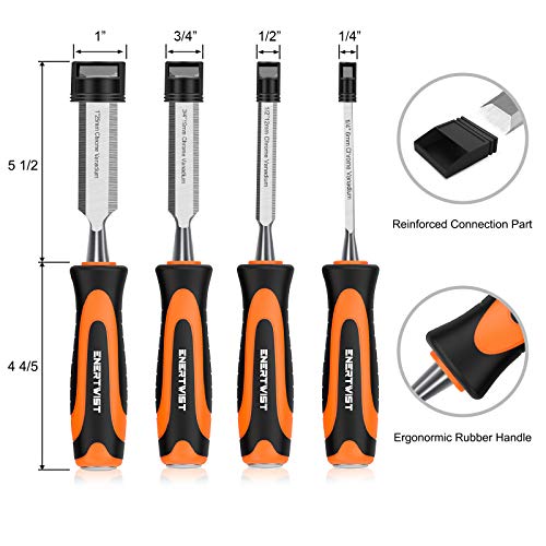 ENERTWIST 13pcs Wood Chisel Set, Premium Woodworking Chisel Sets w/ 8 CRV Construction Wood Chisels, 1 Sharpening Stone, 1 Honing Guide, 2 Carpenter Pencils, 1 Sharpener for Wood Carving in Hard Case - Image 4