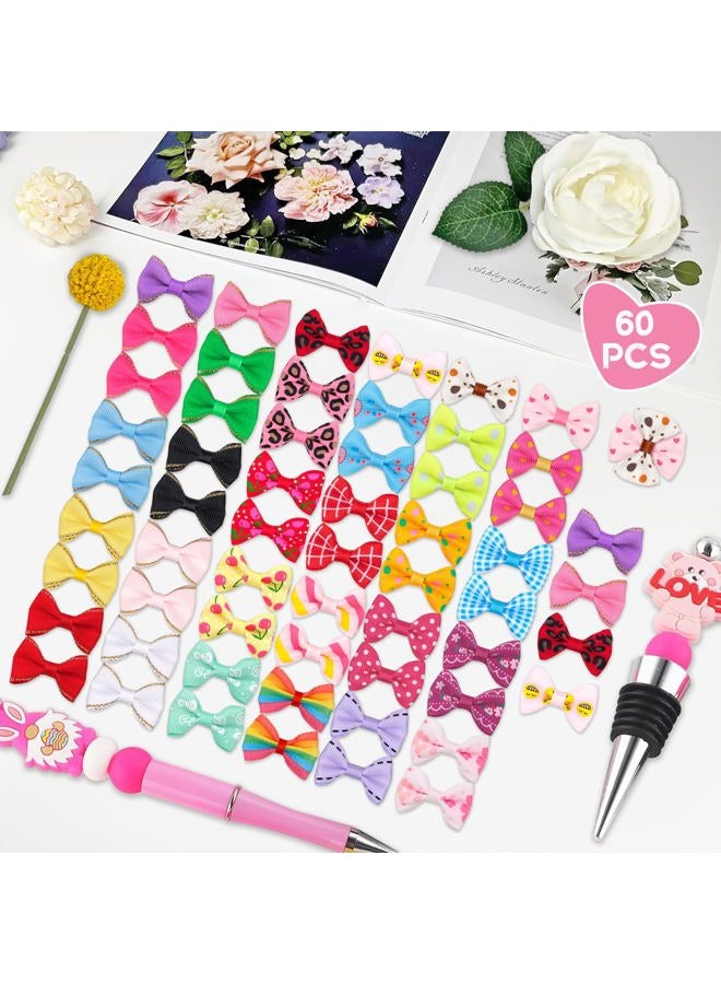 YAKA 60PCS/30Pairs Cute Puppy Dog Small Bowknot Hair Bows with Clips Hair Handmade Accessories Bow Pet Grooming Products (60 Pcs,Cute Patterns - Image 3