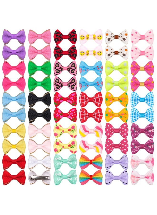 YAKA 60PCS/30Pairs Cute Puppy Dog Small Bowknot Hair Bows with Clips Hair Handmade Accessories Bow Pet Grooming Products (60 Pcs,Cute Patterns - Image 1