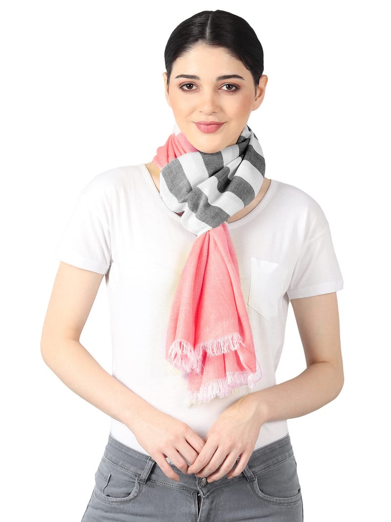 Flyer Stole/Scarf For Girl/FemaleColour- Pink Soft Viscose Cotton Blend Ethnic Pattern Strip Scarves Pack Of 1 ST-08 - Image 2