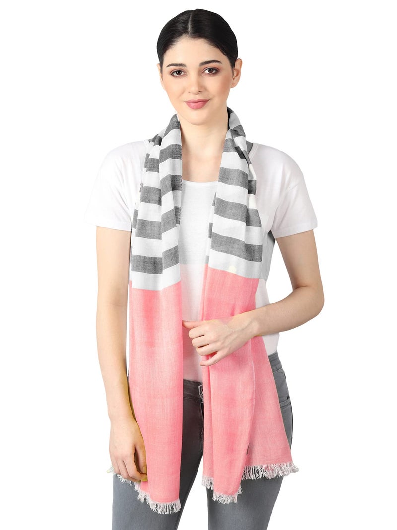 Flyer Stole/Scarf For Girl/FemaleColour- Pink Soft Viscose Cotton Blend Ethnic Pattern Strip Scarves Pack Of 1 ST-08 - Image 5