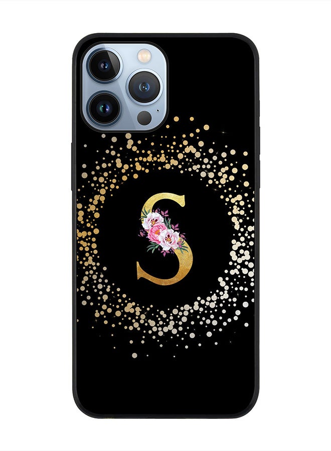 Stylizedd Rugged Black edge case for Apple iPhone 13 Pro Max, Soft Flexible Phone case Custom Monogram Initial Letter Floral Pattern Alphabet - S (Black) - Image 1