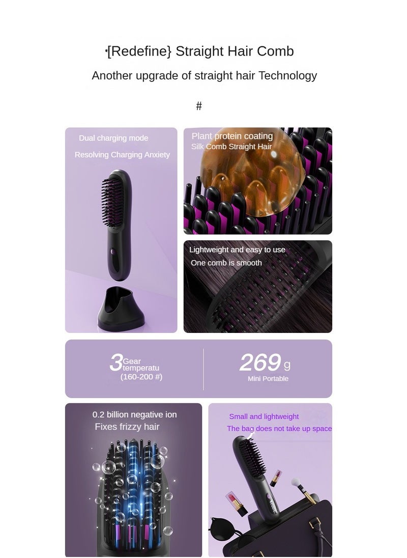Generic - Cordless Hair Straightener Brush with Detachable for Easy Clean,100 million Negative Ions, 3-Speed Smart Temp Control and Type-C/Base Dual Charging, Travel-Friendly Styling Tool - Image 1