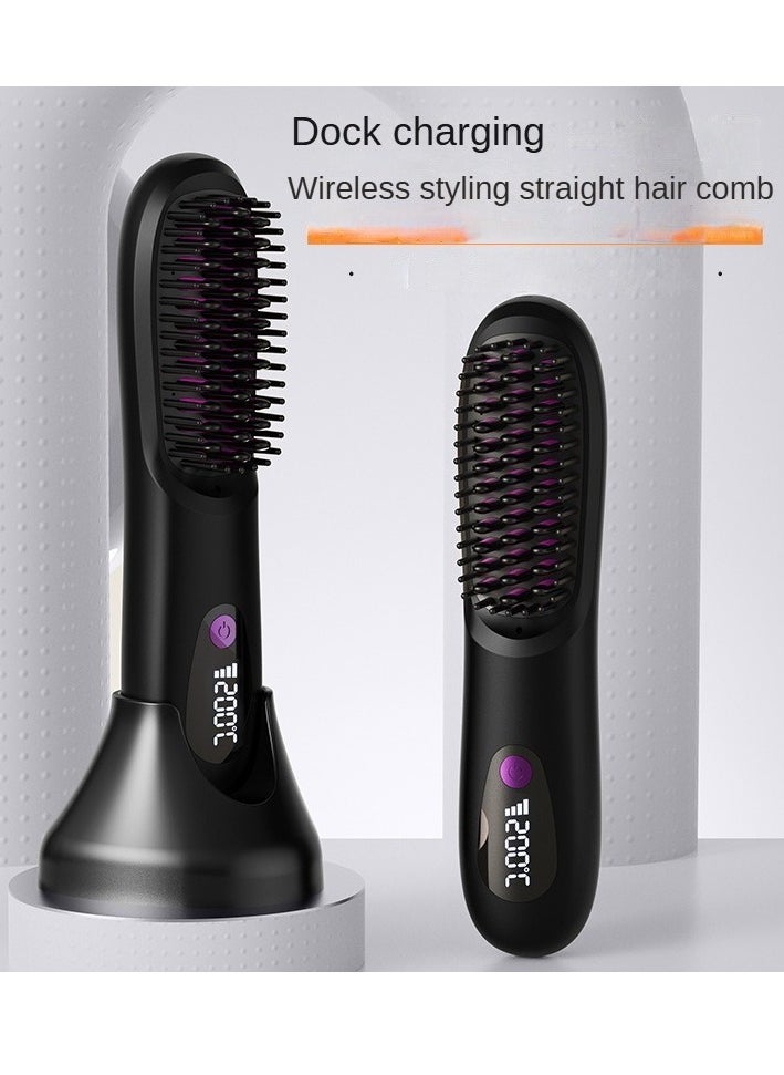 Generic - Cordless Hair Straightener Brush with Detachable for Easy Clean,100 million Negative Ions, 3-Speed Smart Temp Control and Type-C/Base Dual Charging, Travel-Friendly Styling Tool - Image 1