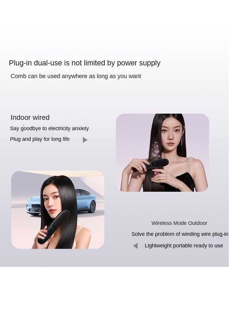 Generic - Cordless Hair Straightener Brush with Detachable for Easy Clean,100 million Negative Ions, 3-Speed Smart Temp Control and Type-C/Base Dual Charging, Travel-Friendly Styling Tool - Image 1