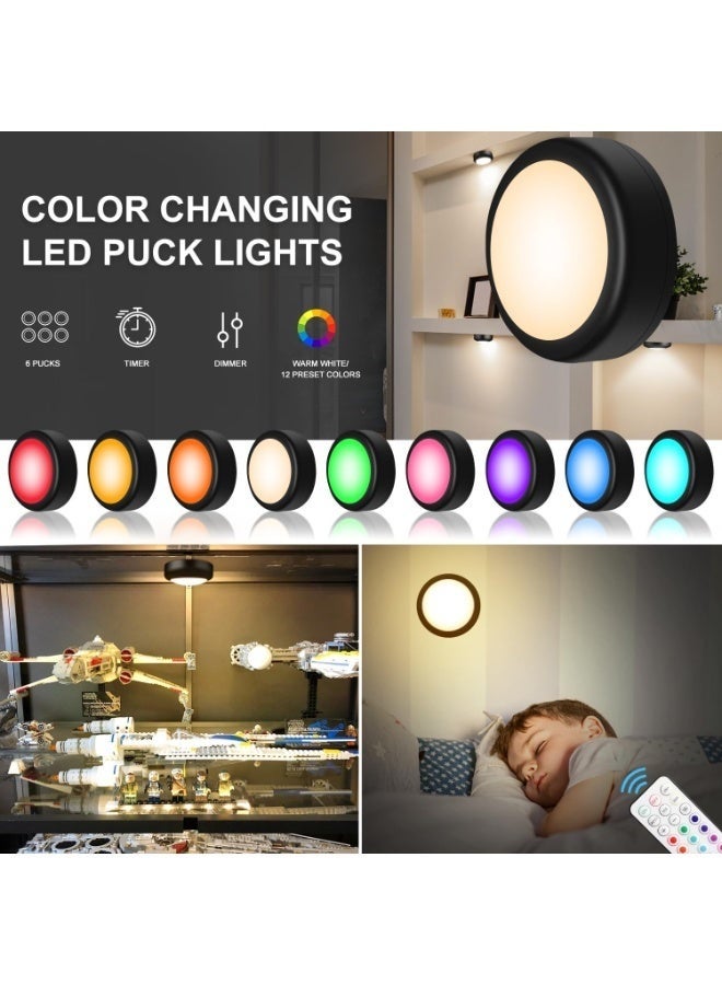 6 Pcs Puck Lights with 2 Remote Control, LED Under Cabinet Lighting Wireless, Battery Operated Wireless Night Lights, Space Saving, Energy Conservation,for Closet, Kitchen, Wall, Counter,Black - Image 4