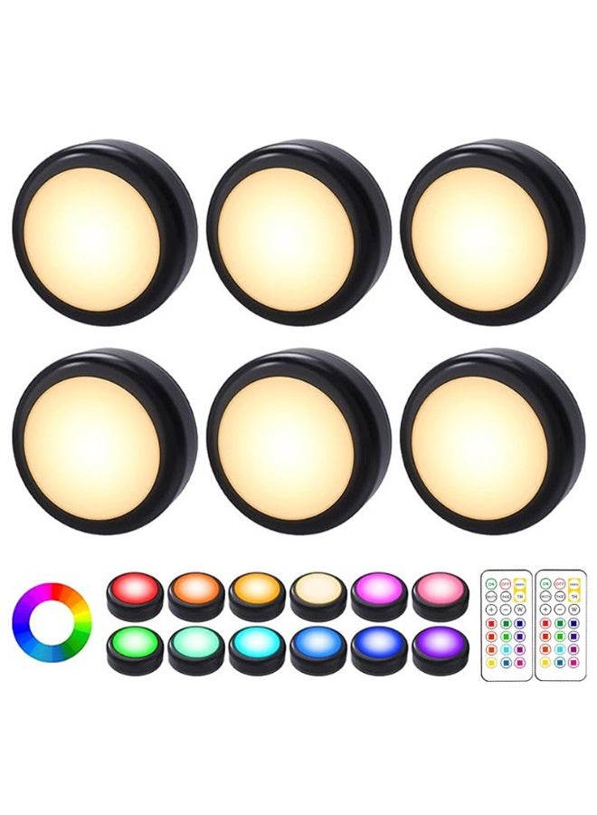 6 Pcs Puck Lights with 2 Remote Control, LED Under Cabinet Lighting Wireless, Battery Operated Wireless Night Lights, Space Saving, Energy Conservation,for Closet, Kitchen, Wall, Counter,Black - Image 1