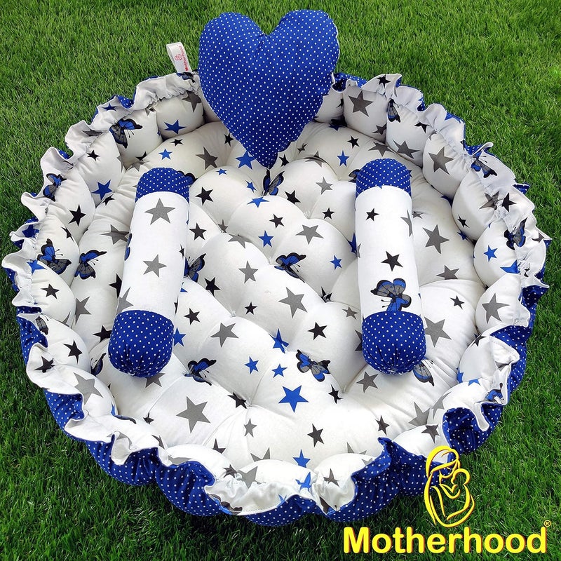 MOTHERHOOD MOTHERHOOD Round Baby Tub Bed 3 pc Baby Pillow Luxury Mattress Bed Sleeper Bedding Set coSleeper Safe Cotton Fabric with RFilled UltraSoft Comfortable for Newborn to Toddlers Blue - Image 2