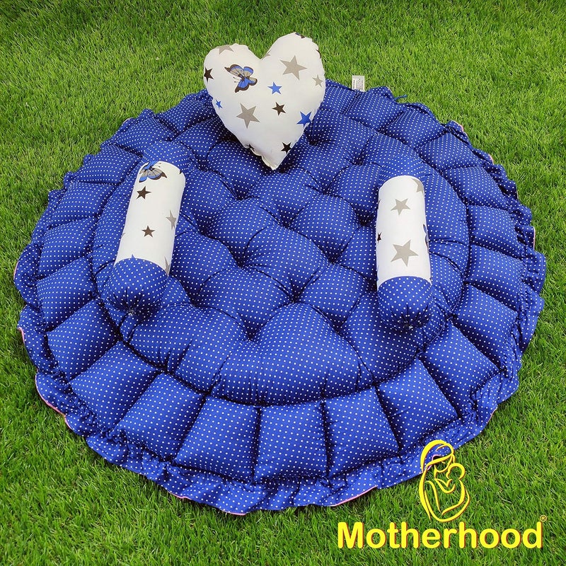MOTHERHOOD MOTHERHOOD Round Baby Tub Bed 3 pc Baby Pillow Luxury Mattress Bed Sleeper Bedding Set coSleeper Safe Cotton Fabric with RFilled UltraSoft Comfortable for Newborn to Toddlers Blue - Image 4