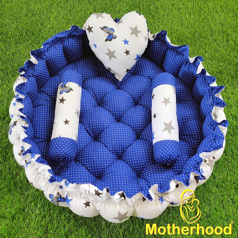 MOTHERHOOD MOTHERHOOD Round Baby Tub Bed 3 pc Baby Pillow Luxury Mattress Bed Sleeper Bedding Set coSleeper Safe Cotton Fabric with RFilled UltraSoft Comfortable for Newborn to Toddlers Blue - Image 5