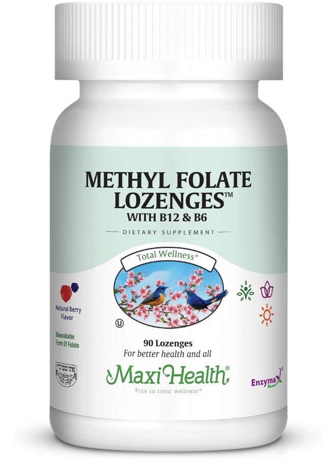 Maxi Health Methyl Folate Lozenges With B12 & B6, Berry Flavored - Memory, Cardiovascular Hormone & Immune Support - Gluten Free, Kosher  - Image 1
