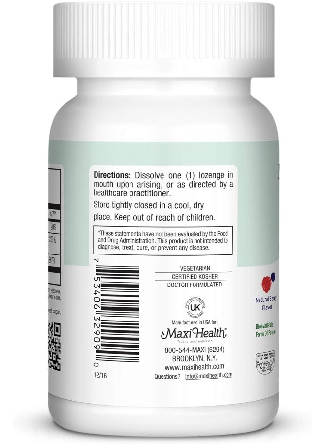 Maxi Health Methyl Folate Lozenges With B12 & B6, Berry Flavored - Memory, Cardiovascular Hormone & Immune Support - Gluten Free, Kosher  - Image 4