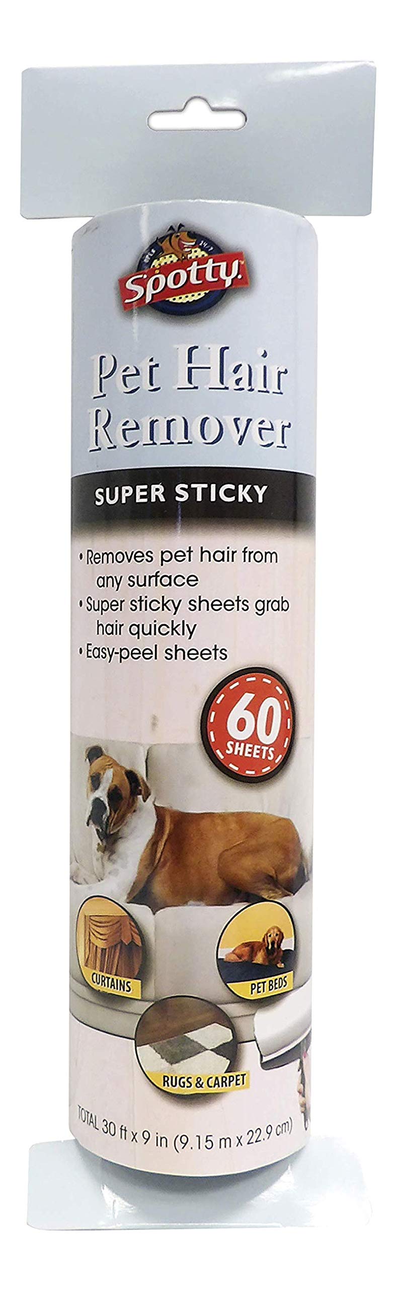 Spotty Supersize Extra Sticky Adhesive Lint Roller Refill Pet Cat Dog Hair Remover for Clothes and Furniture 60 Sheet ct