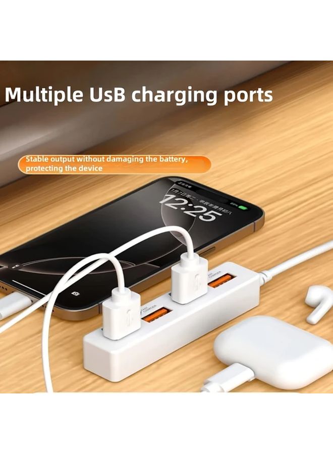 قطعة واحدة: شاحن USB متعدد المنافذ 4 في 1، محول USB بطول 2 متر، شريط طاقة شحن سريع ذكي، مناسب لأجهزة أندرويد وآيفون وأجهزة الكمبيوتر المحمولة والأجهزة اللوحية، ملحق تقني محمول، تصميم أنيق وصغير الحجم موفر للمساحة، بناء متين. - Image 5