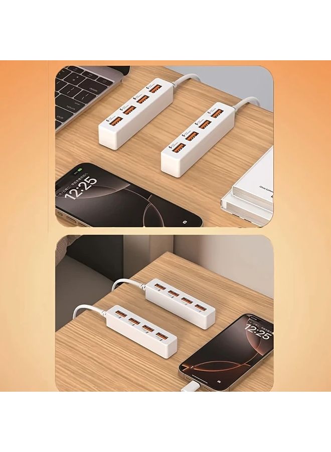 قطعة واحدة: شاحن USB متعدد المنافذ 4 في 1، محول USB بطول 2 متر، شريط طاقة شحن سريع ذكي، مناسب لأجهزة أندرويد وآيفون وأجهزة الكمبيوتر المحمولة والأجهزة اللوحية، ملحق تقني محمول، تصميم أنيق وصغير الحجم موفر للمساحة، بناء متين. - Image 4