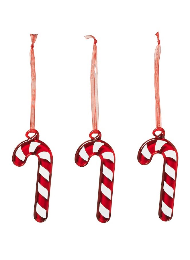 Generic VINTERFINT Tree ornament, glass/candy cane red/white, 8 cm 3 PACK  - Image 1