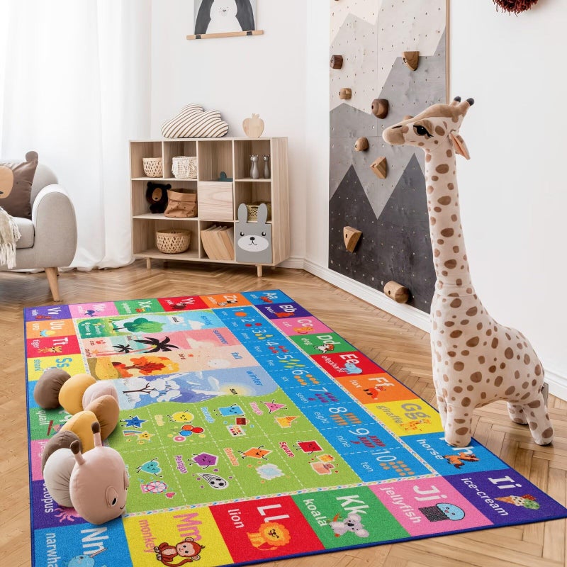 Macgace ABC Kids Rug for Playroom, 3x5 Washable Classroom Area Rugs, Toddler Educational Play Mat with Alphabet Numbers Seasons Shapes, Learning Fun for Preschool Children, Colorful - Image 4