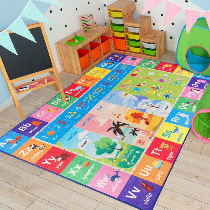 Macgace ABC Kids Rug for Playroom, 3x5 Washable Classroom Area Rugs, Toddler Educational Play Mat with Alphabet Numbers Seasons Shapes, Learning Fun for Preschool Children, Colorful - Image 1