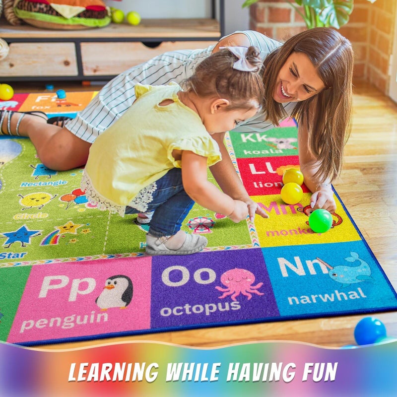 Macgace ABC Kids Rug for Playroom, 3x5 Washable Classroom Area Rugs, Toddler Educational Play Mat with Alphabet Numbers Seasons Shapes, Learning Fun for Preschool Children, Colorful - Image 2