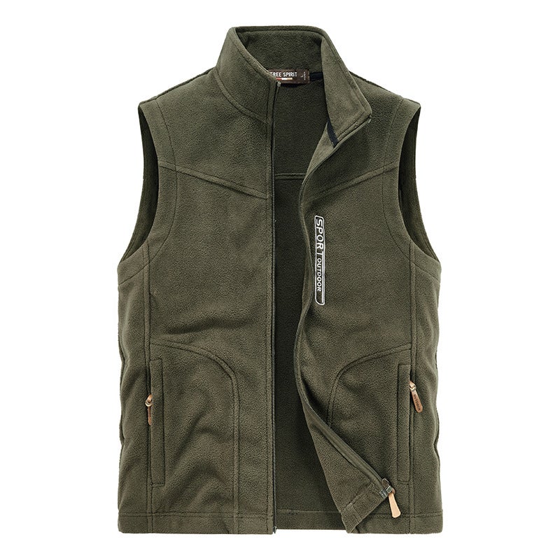 New AutumnPlus Size Mens Fleece Vest Casual Quilted Warm Shoulder Top For Leisure And Outdoor Activities Army Green - Image 1
