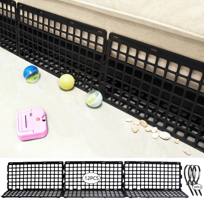 Aifong 12 Pcs Under Couch Blocker for Bed Adjustable Furniture Plastic Under Bed Blocker with 30 Ties Black Couch Barriers for Dogs Pets Cats (Style 1) - Image 1