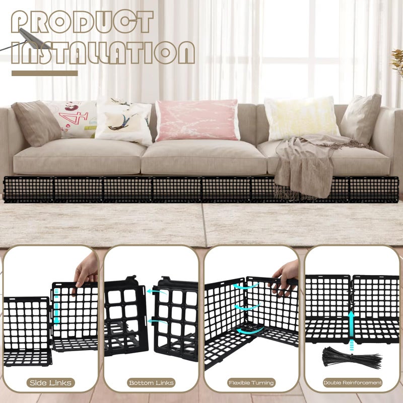 Aifong 12 Pcs Under Couch Blocker for Bed Adjustable Furniture Plastic Under Bed Blocker with 30 Ties Black Couch Barriers for Dogs Pets Cats (Style 1) - Image 3