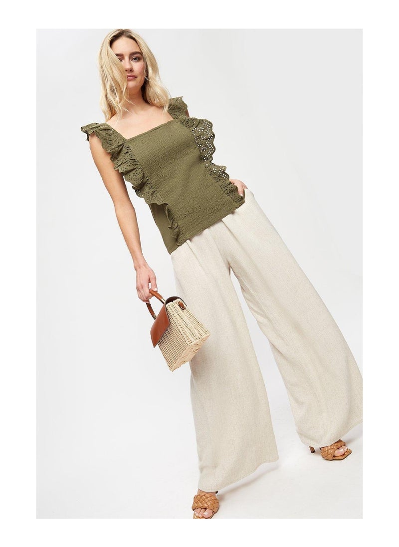 DOROTHY PERKINS - Khaki Shirred Broderie Trim Vest - Image 1