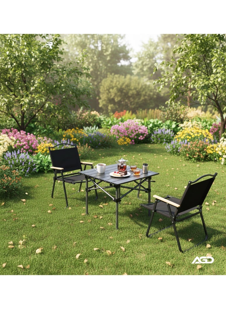 AGD Camping Set Consisting of a Table and Two Chairs, Foldable, Ideal for Picnics and Outdoor Activities, black - Image 4