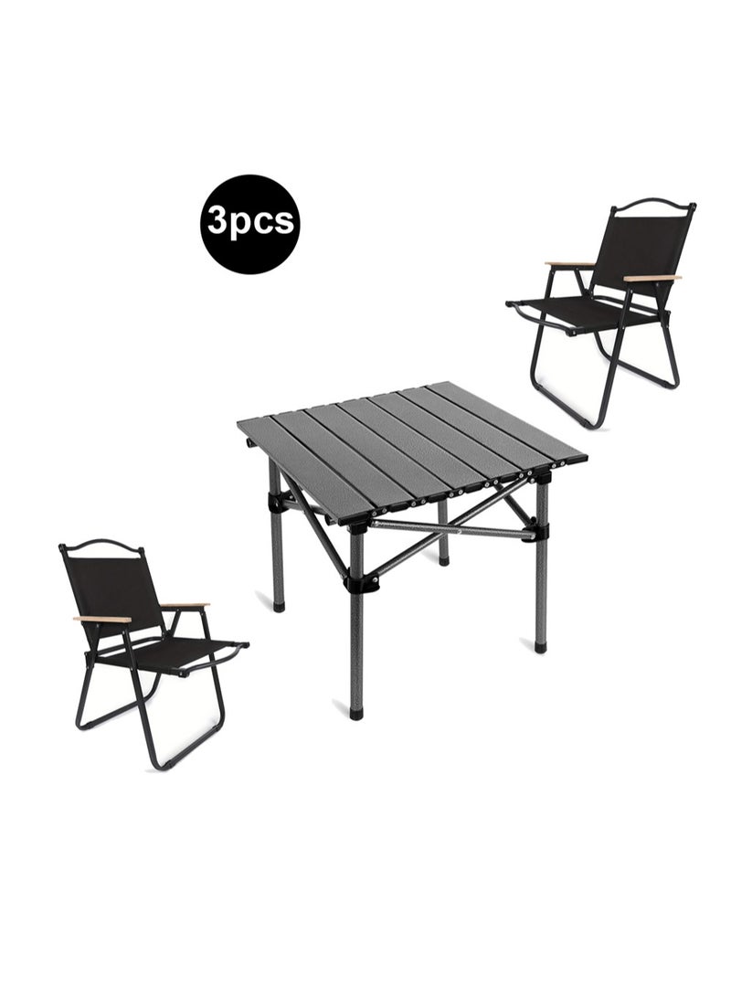 AGD Camping Set Consisting of a Table and Two Chairs, Foldable, Ideal for Picnics and Outdoor Activities, black - Image 1