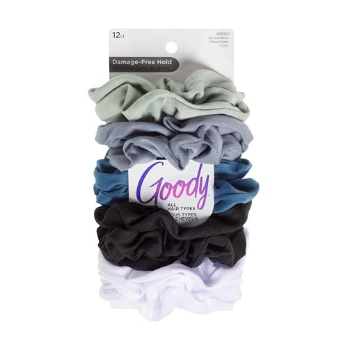 Goody Ouchless Scrunchies for Women - 12 Ct, Assorted Cool Tones, Damage-Free & Secure Hold Hair Ties, Gentle Hair Accessories for Women & Men, All Day Comfort, All Hair Types - Image 1