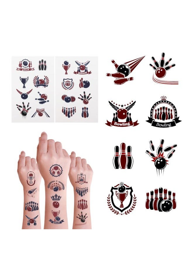 Cleverplay - 24 Sheets Bowling Temporary Tattoos, Kids' Party Favors - Image 1