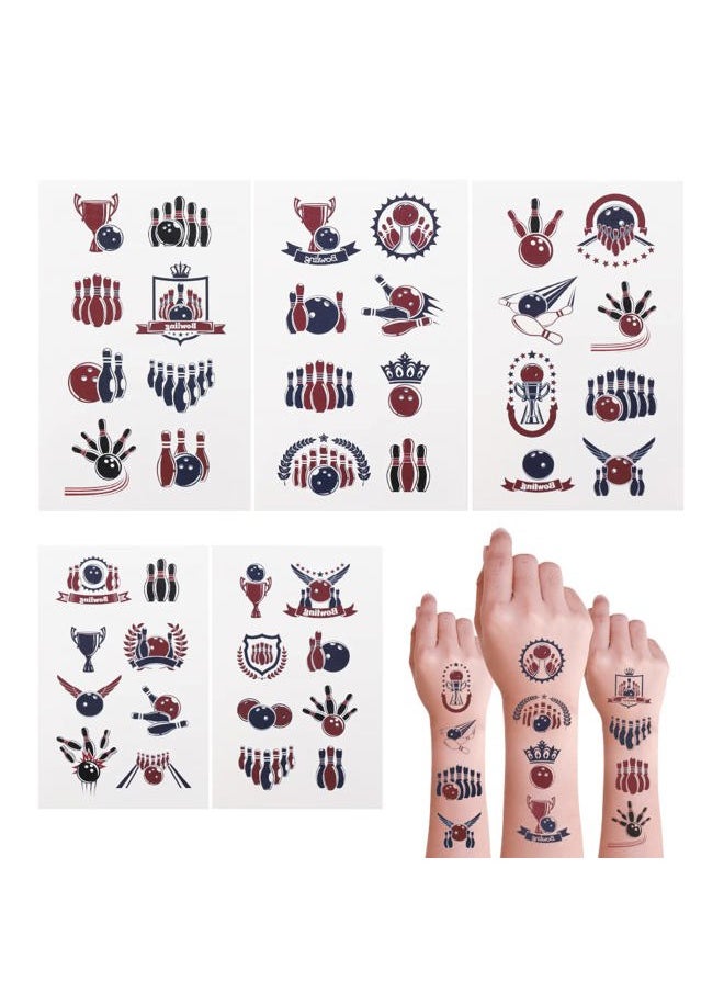 Cleverplay - 24 Sheets Bowling Temporary Tattoos, Kids' Party Favors - Image 1