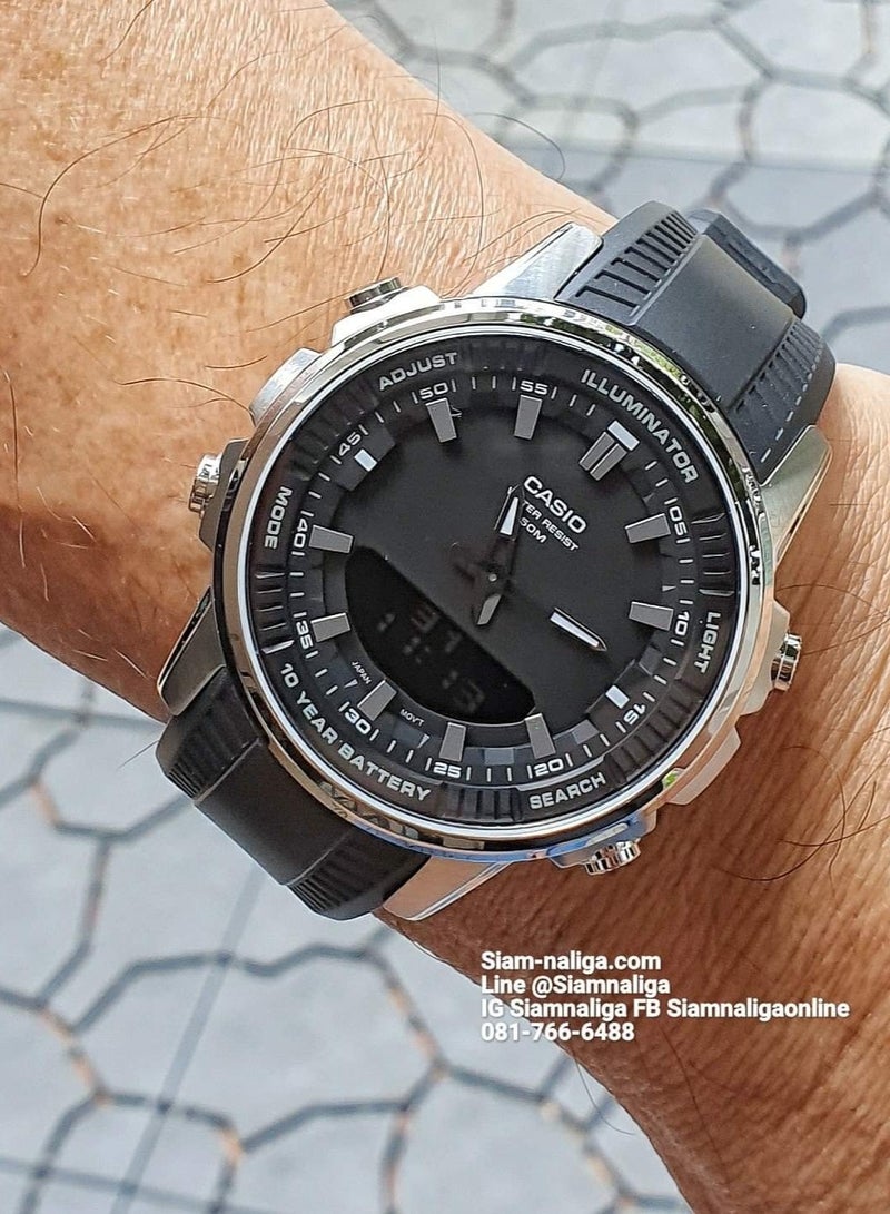 كاسيو كومبينيشن مطاط أسود مينا سوداء AMW-880-1A - Image 1