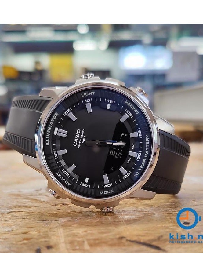 كاسيو كومبينيشن مطاط أسود مينا سوداء AMW-880-1A - Image 2